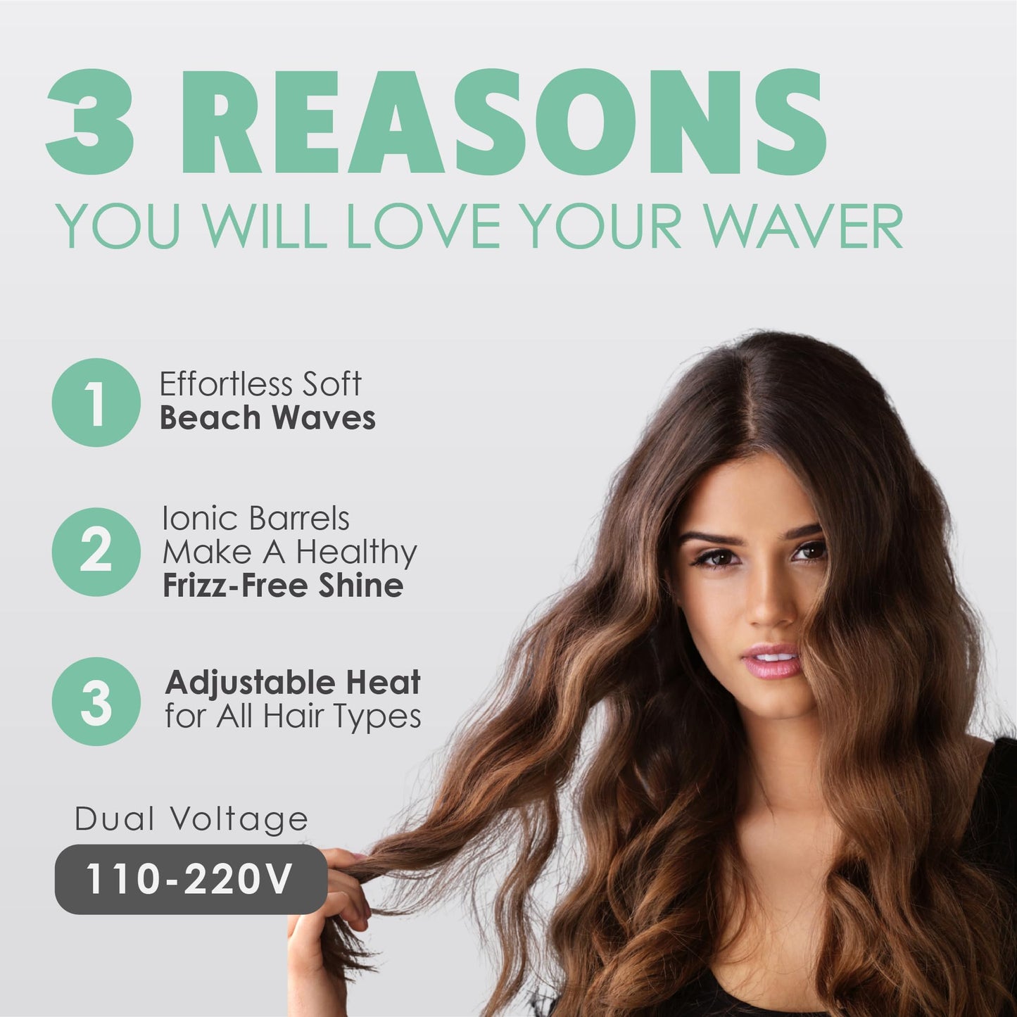 MINT ionic deep waver showing the digital temperature adjustment screen.