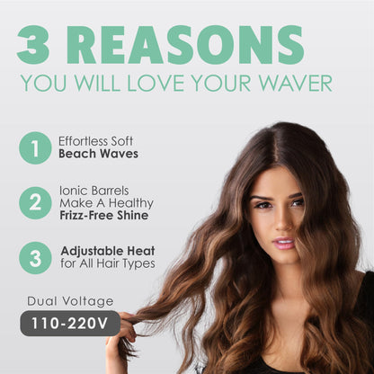 MINT ionic deep waver showing the digital temperature adjustment screen.