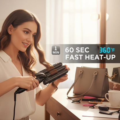 Mistcado beach waves styling iron showing the full length 360 degree swivel cord attachment.