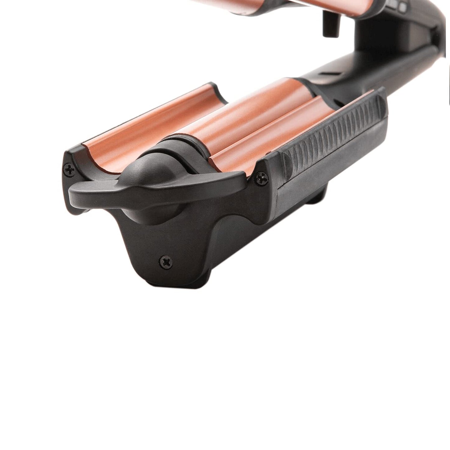 Ion Luxe deep waver open plates displaying the premium ceramic texture styling surface