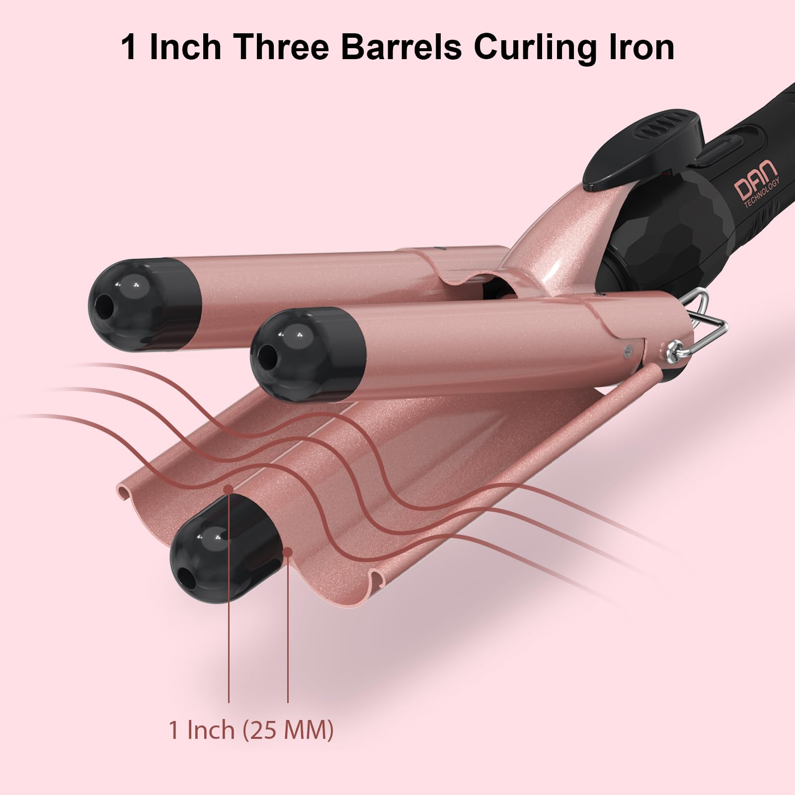 Alure triple barrel crimping iron lifestyle view on a vanity table.