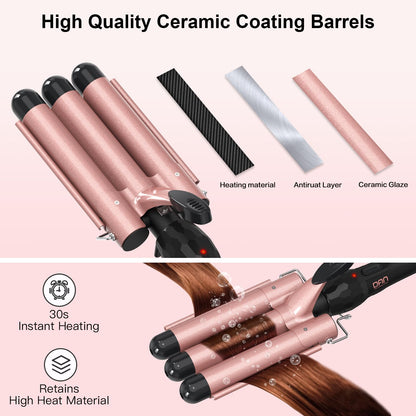 Alure beach wave curling iron showing the anti-scald safety tips.