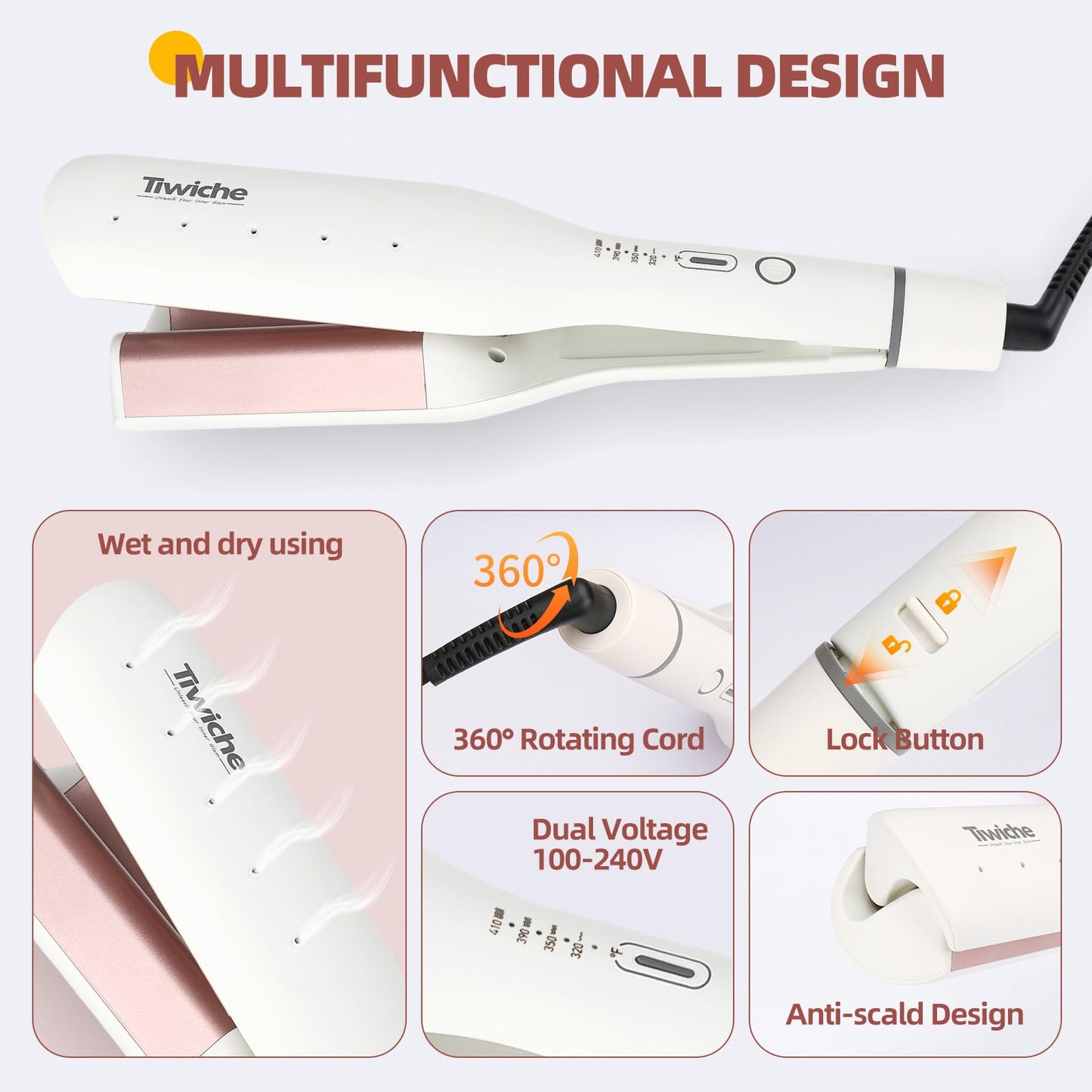 Full packaging view of the imported Tiwiche S-shaped beach waves hair curling iron.
