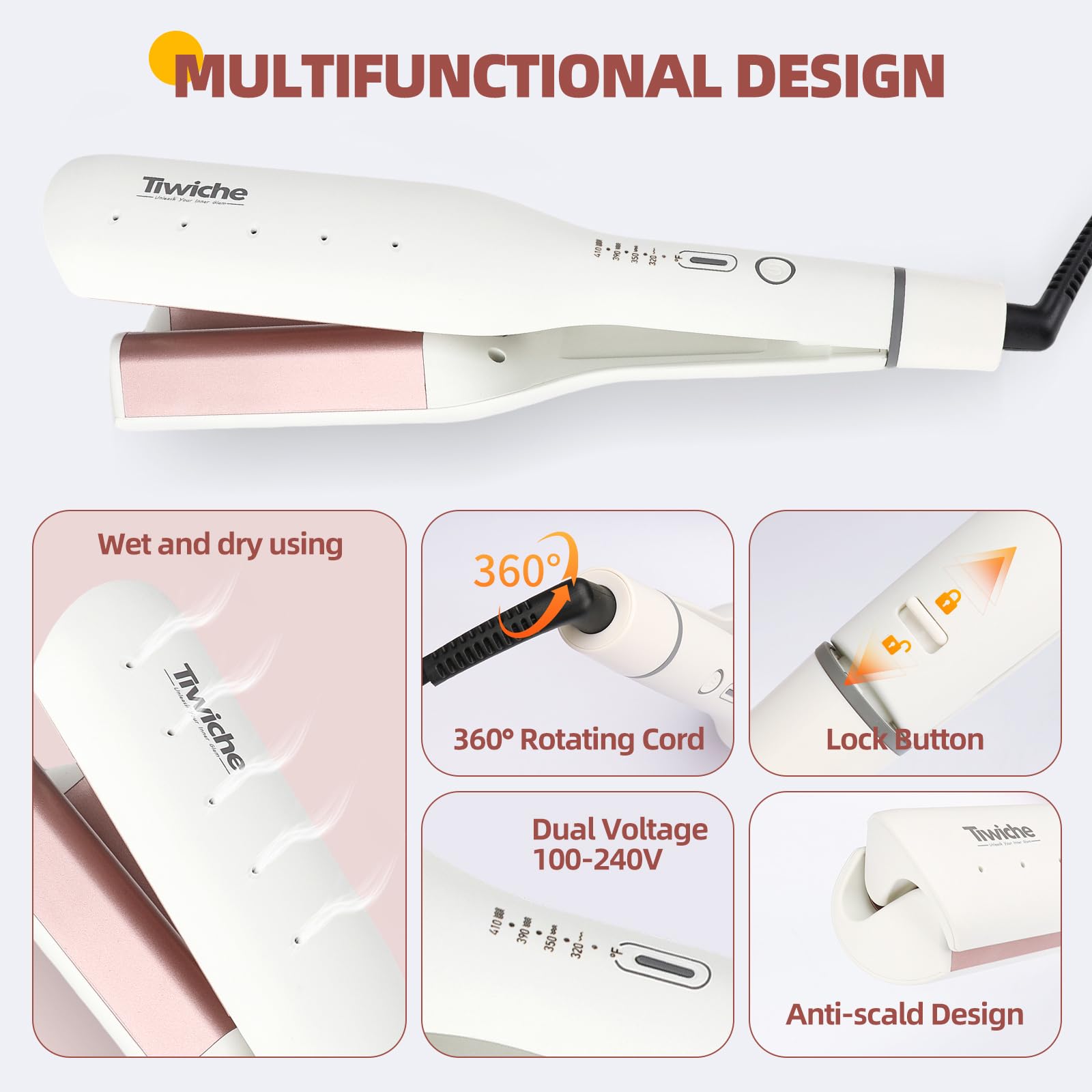 Full packaging view of the imported Tiwiche S-shaped beach waves hair curling iron.