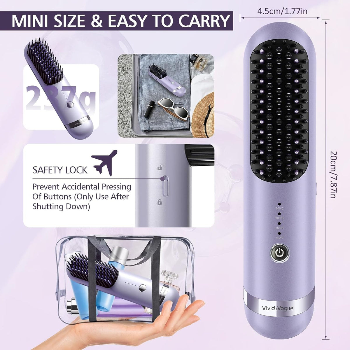 VAV portable 2 in 1 curling and straightening hot comb angled view
