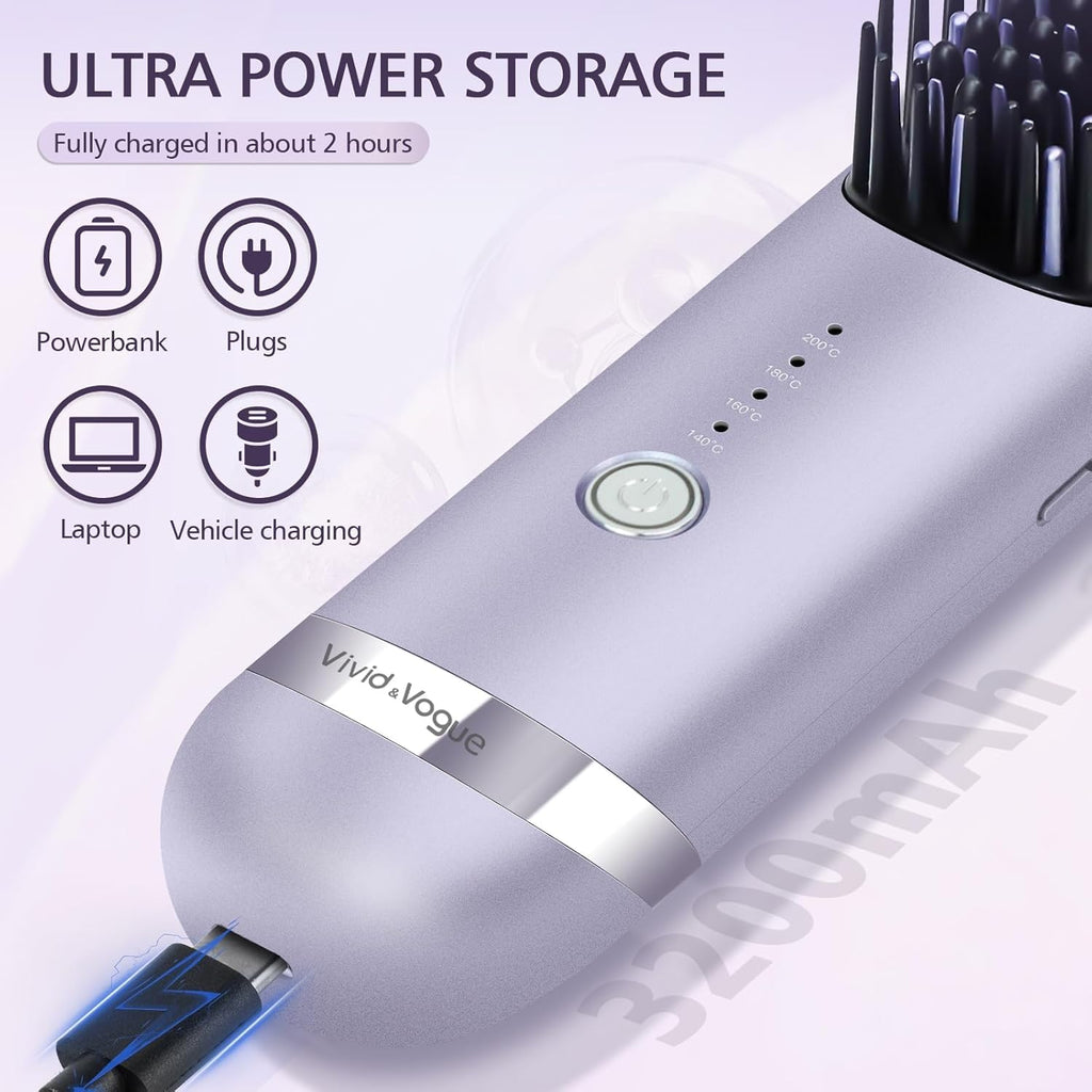 VAV compact ceramic hot brush displaying the USB charging port