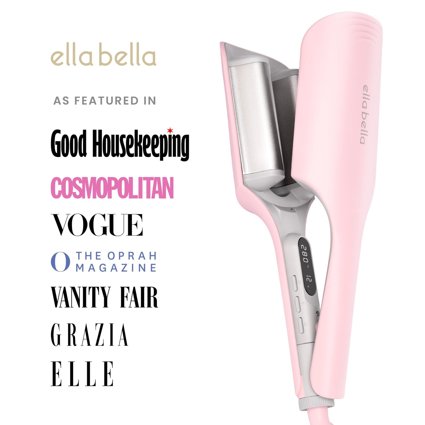 ELLA BELLA ceramic wave curler showing the anti scald protective housing design