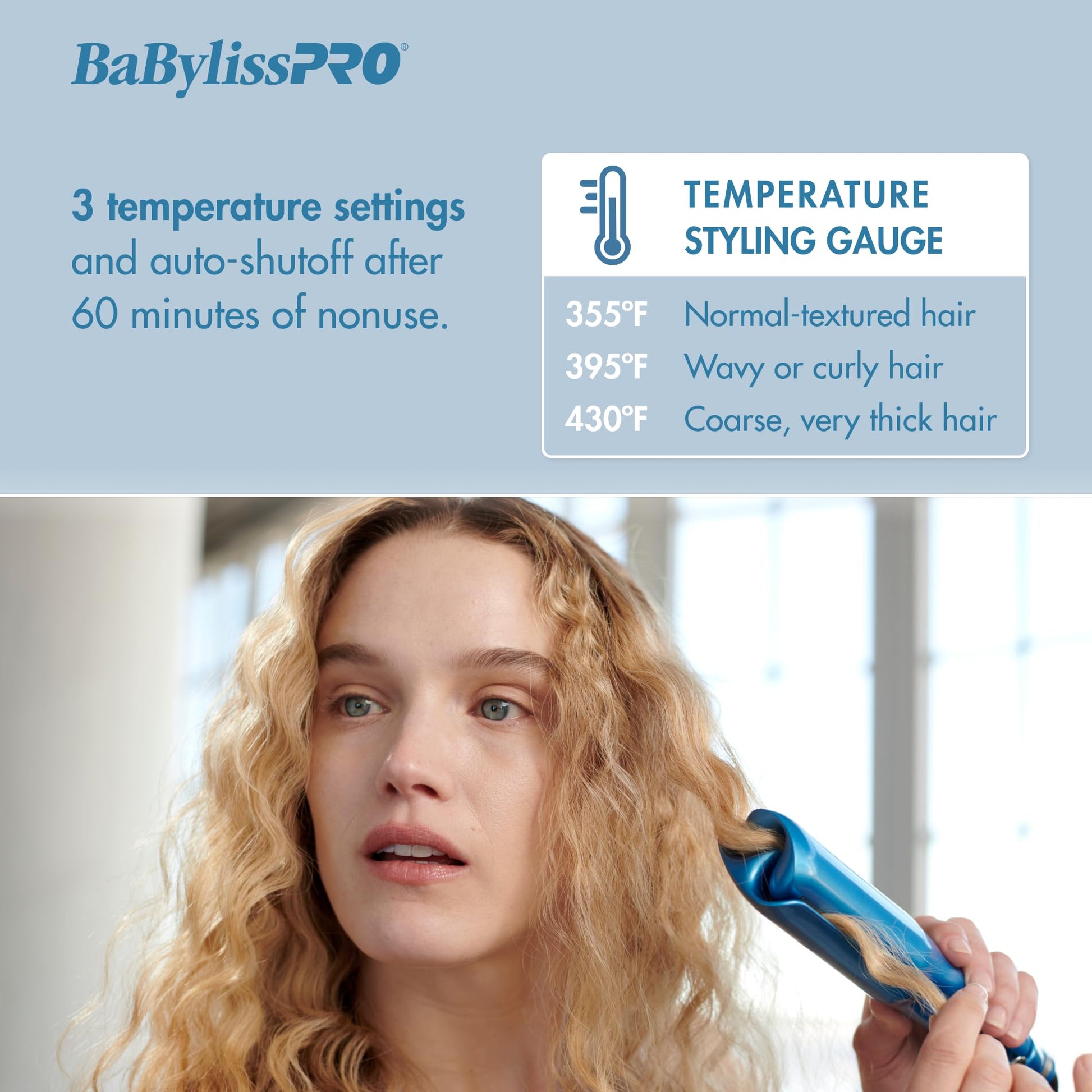BaBylissPRO deep waver showing the dual voltage specification label and swivel cord
