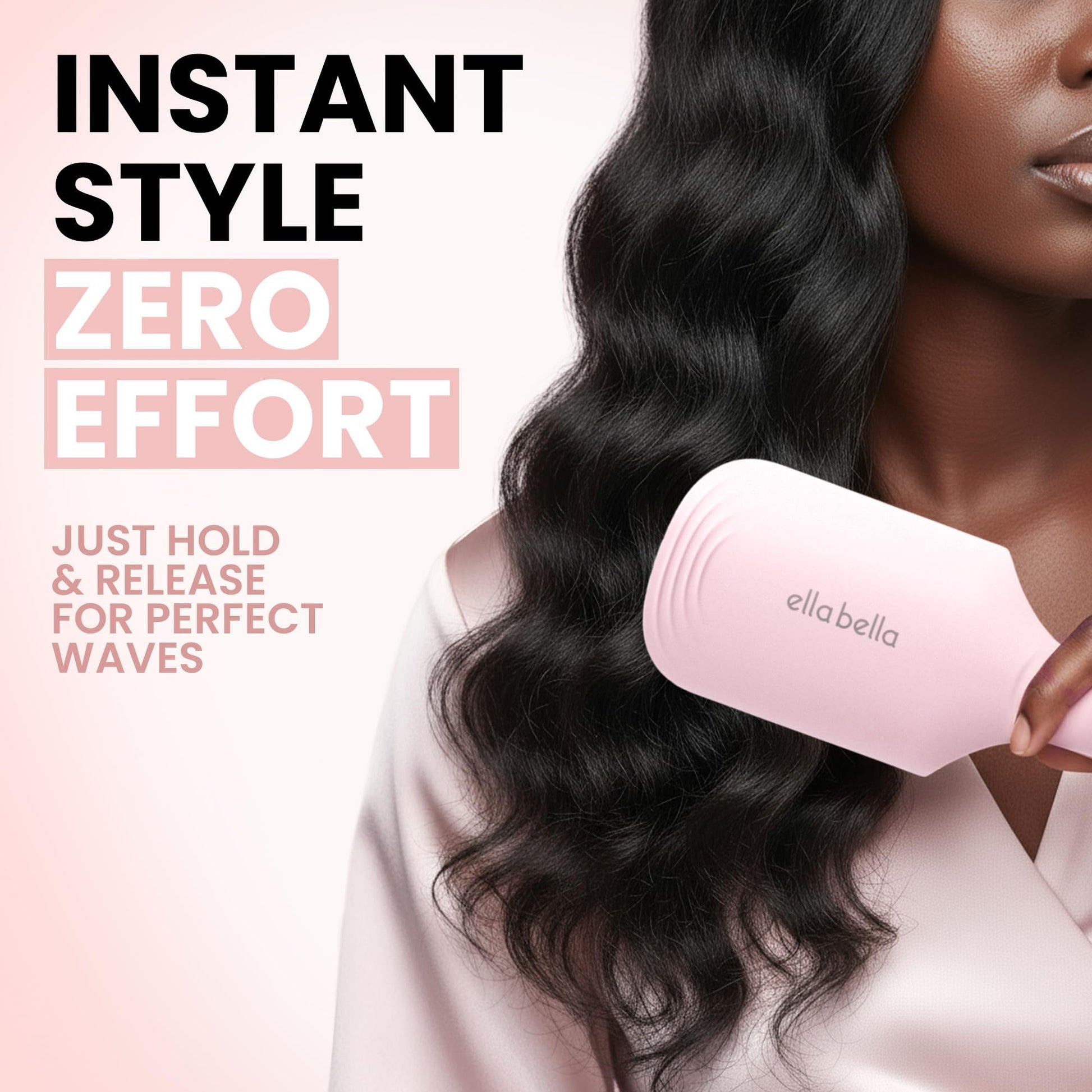 ELLA BELLA pink and grey beach waver resting on a heat resistant surface