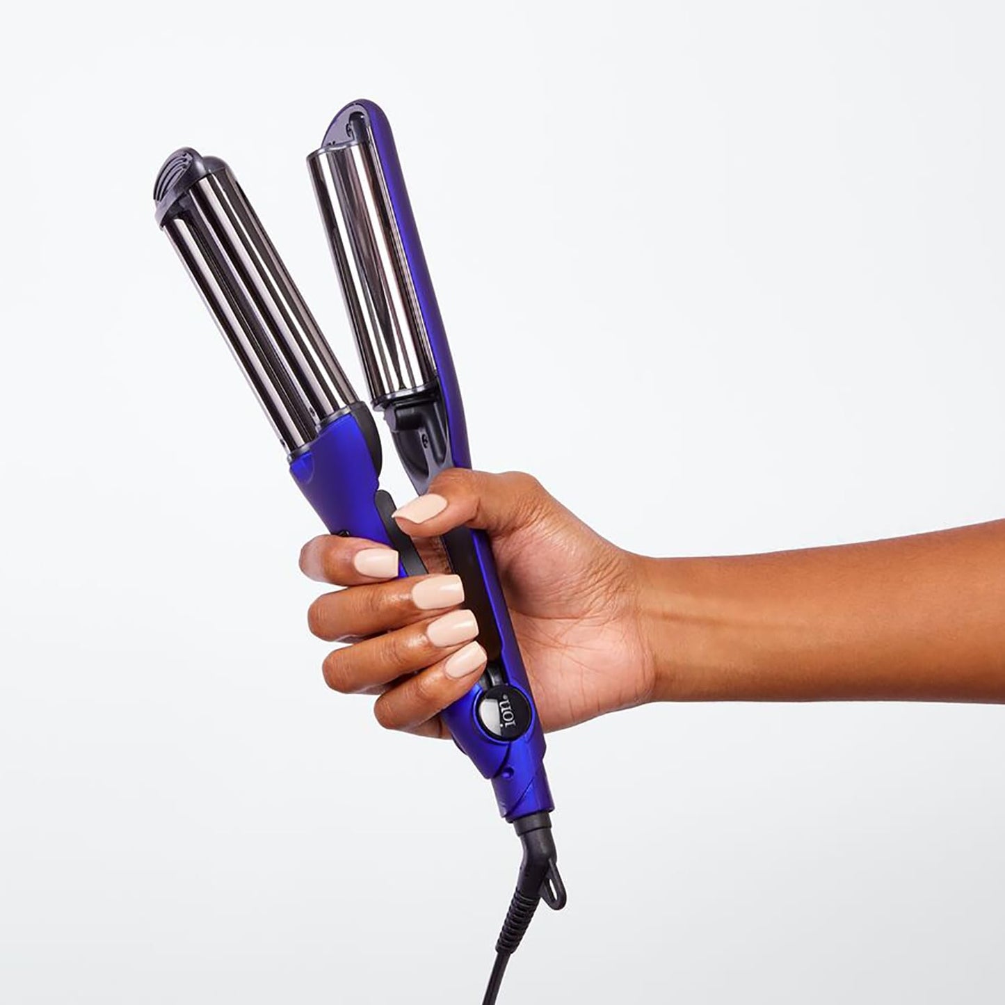 Ion Titanium Pro Triple Barrel Waver angled display showcasing dual voltage hair crimper