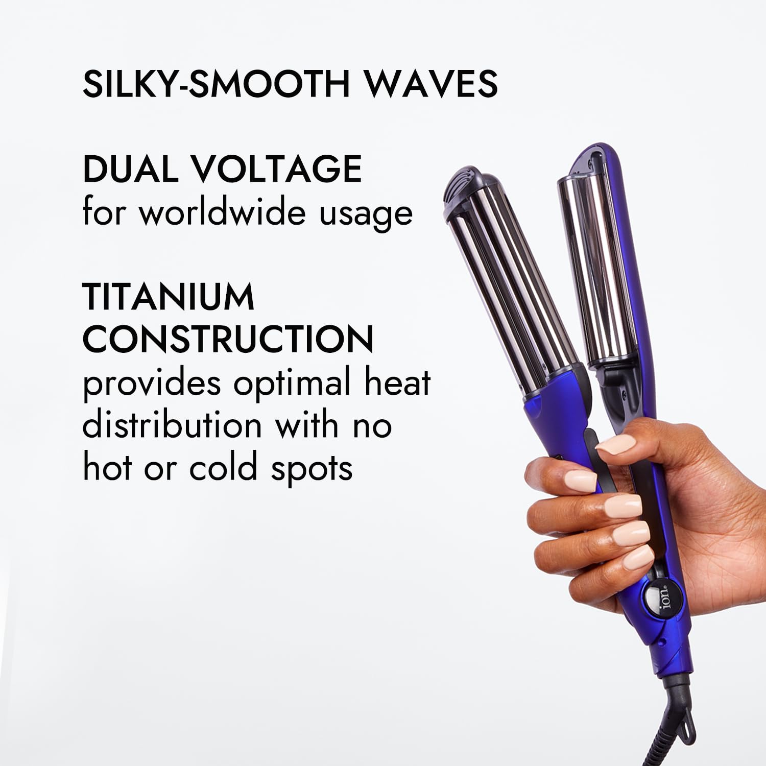 Ion Professional Triple Barrel Waver packaging view for USA imported beauty appliances