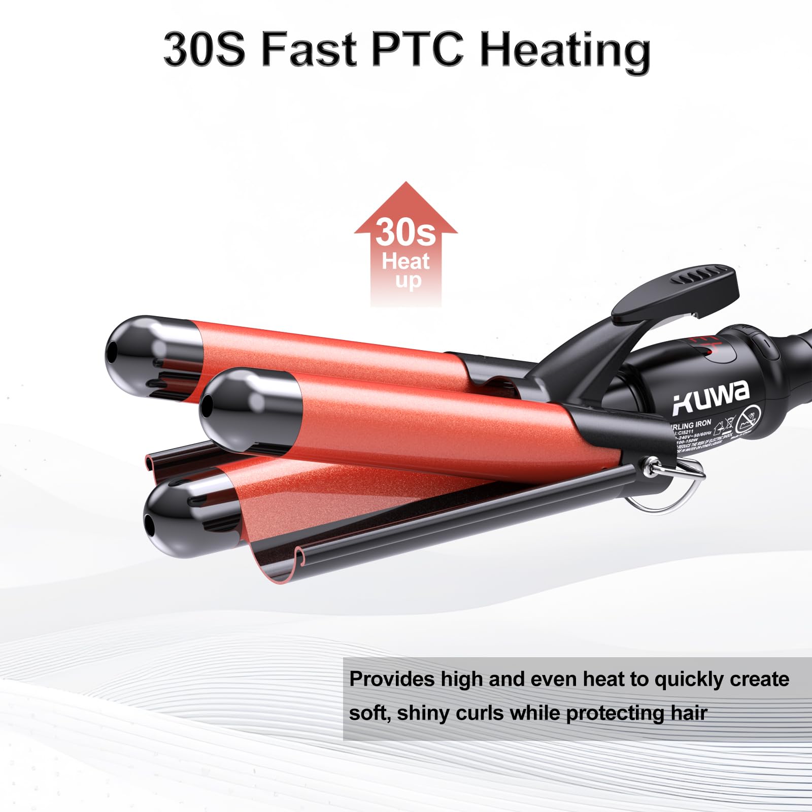 Asani Kuwa hair crimper displaying the digital LCD temperature control screen close up.