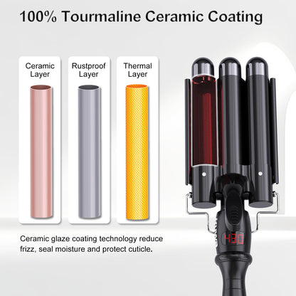 Side profile of Asani beach waver tool highlighting the built in heat rest stand.