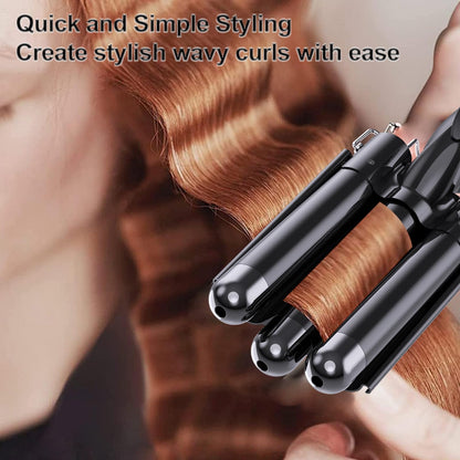 Asani Kuwa triple barrel styling iron with cool touch tips for safe handling.