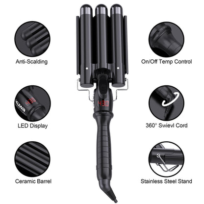 Before and after results using the Asani ceramic tourmaline triple barrel waver.