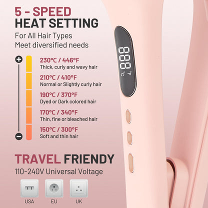 Close up of the digital temperature control screen on the pink TYMO triple barrel wave iron