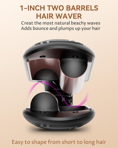 ANWA 1 inch wavy hair crimper iron close up profile view of the S curved double barrels