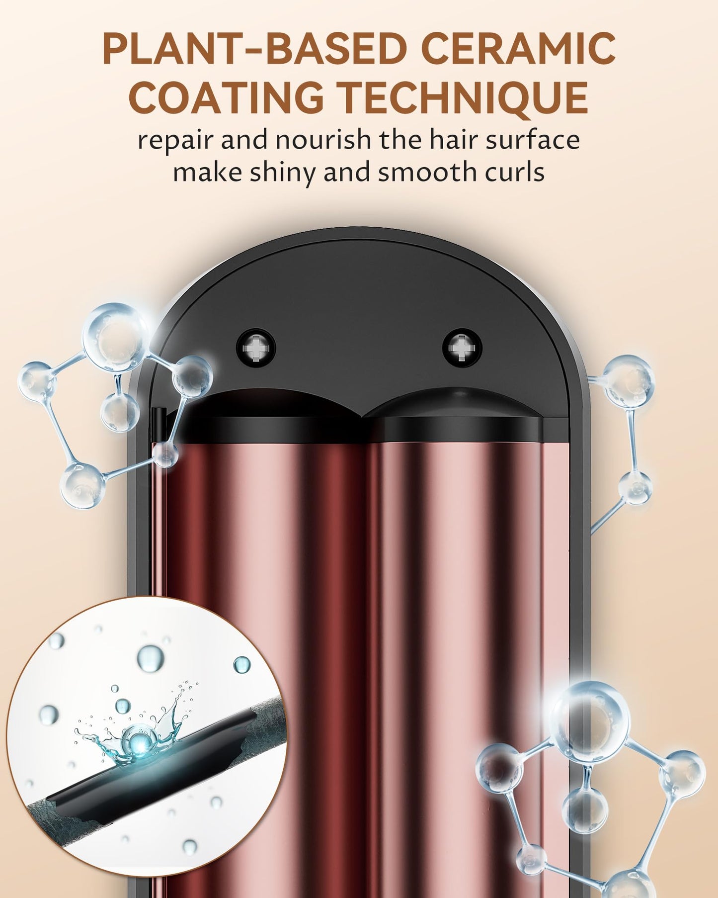 ANWA ceramic deep beach wave curling iron displaying the digital heat control interface and temperature buttons