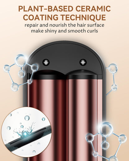 ANWA ceramic deep beach wave curling iron displaying the digital heat control interface and temperature buttons