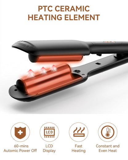 ANWA double barrel hair waver tool showcasing the built in safety lock mechanism and cool tip
