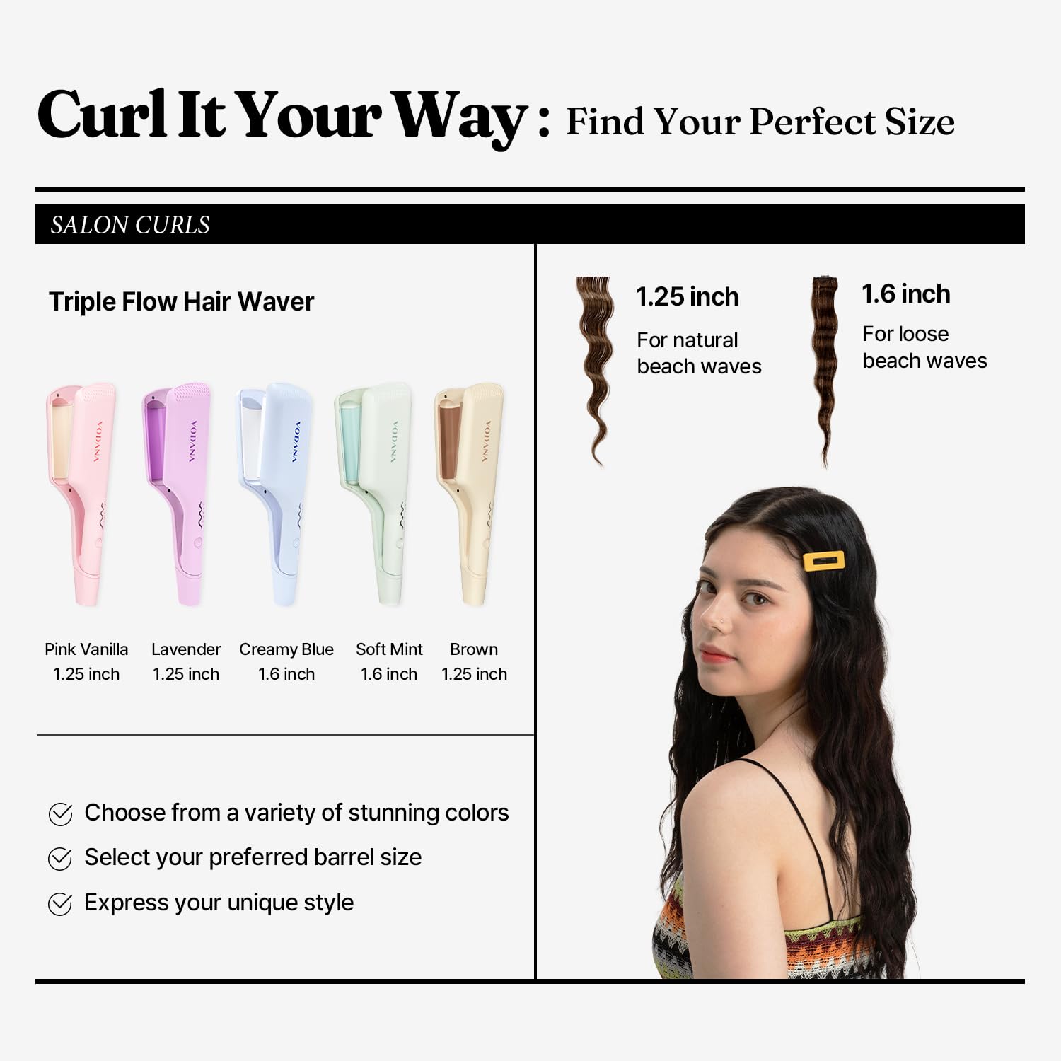 Creamy blue professional hair waver displaying the digital temperature controls and power button.