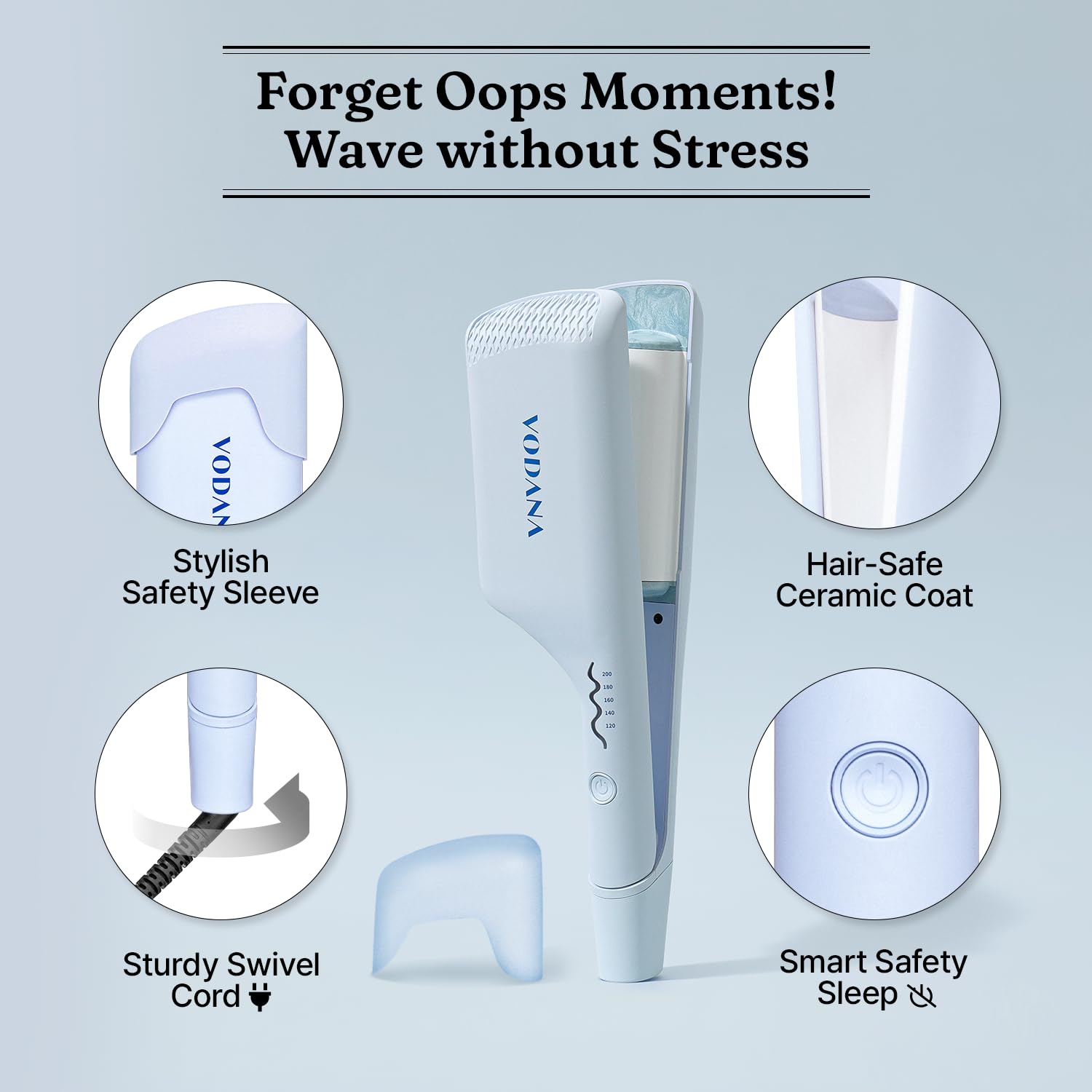 Vodana triple flow ceramic curler emphasizing the heat-protective silicone casing design.