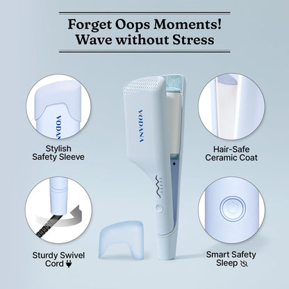 Vodana triple flow ceramic curler emphasizing the heat-protective silicone casing design.