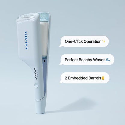 Vodana professional ceramic hair waver packaging side angle with specifications.