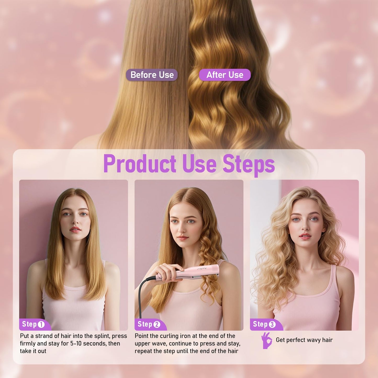AmoVee professional hair waver showing the ergonomic handle and power cord connection.