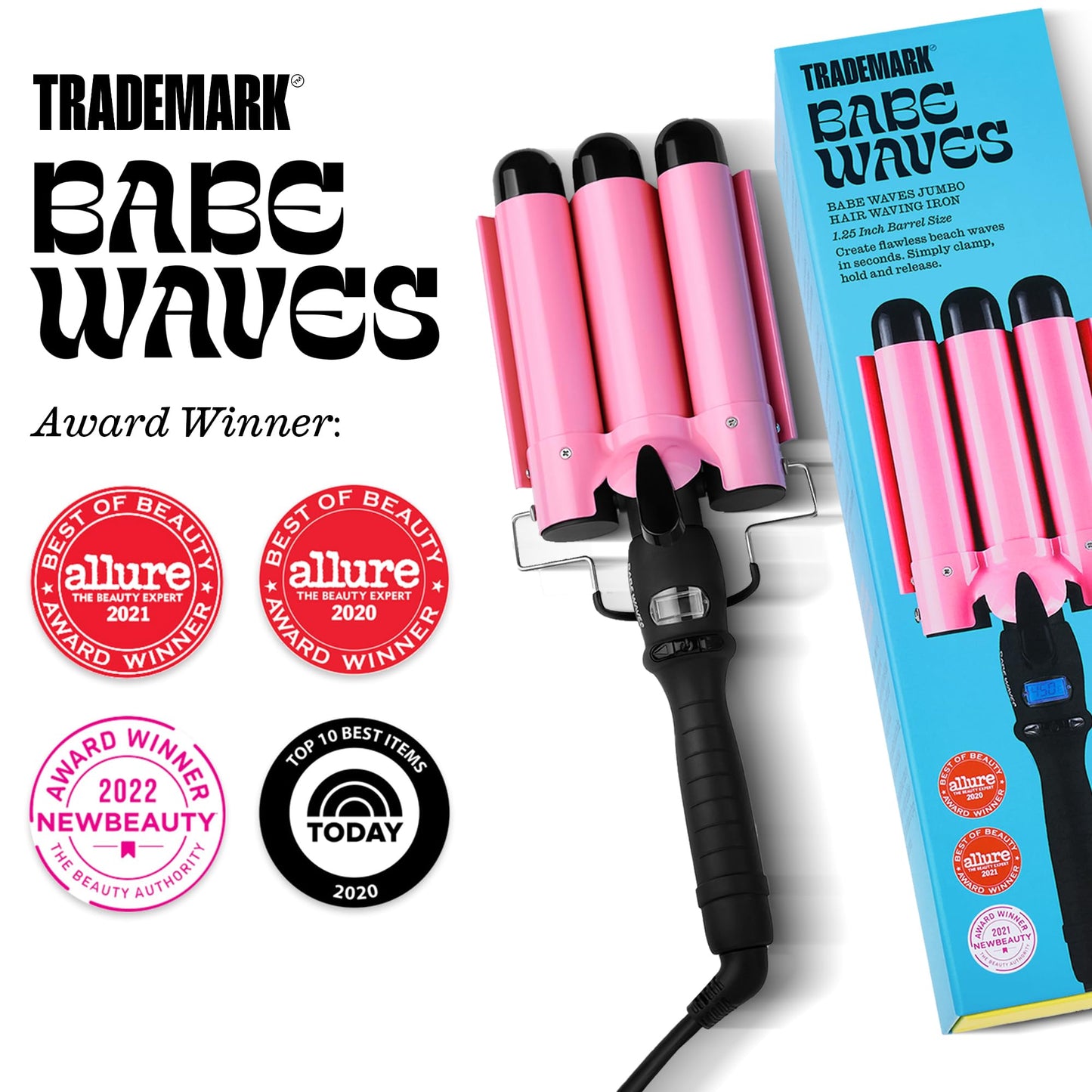 Trademark Beauty 32mm ceramic waver iron highlighting the protective cool insulated tips