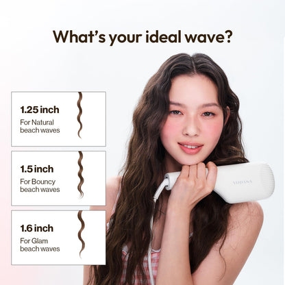 Close up view of the premium ceramic coated plates on the Vodana triple flow hair curler for frizz free styling.