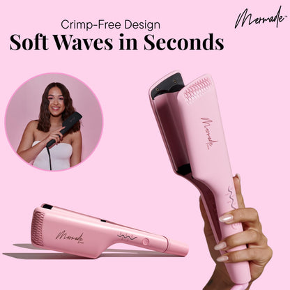 Mermade Hair twenty-five millimeter double barrel curling iron close up on ceramic plates