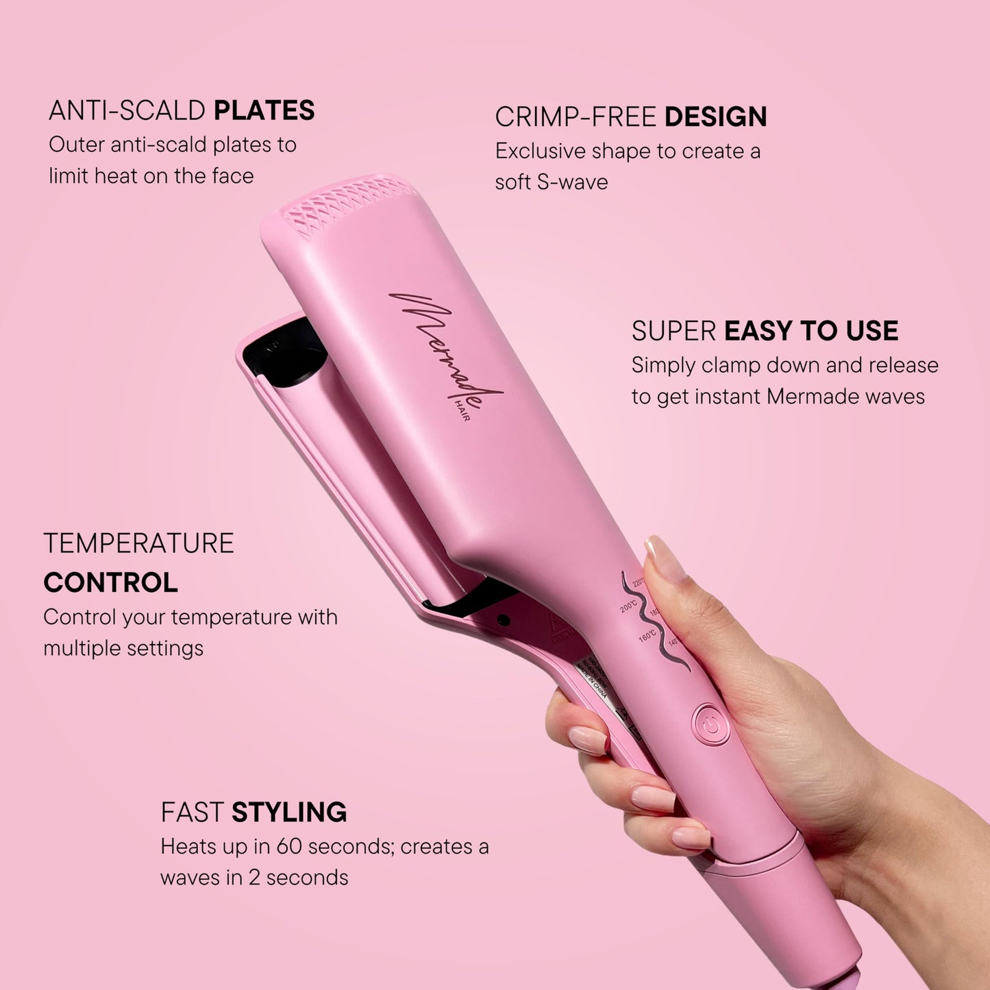 Mermade Hair ionic ceramic plates on the double barrel waver for frizz reduction