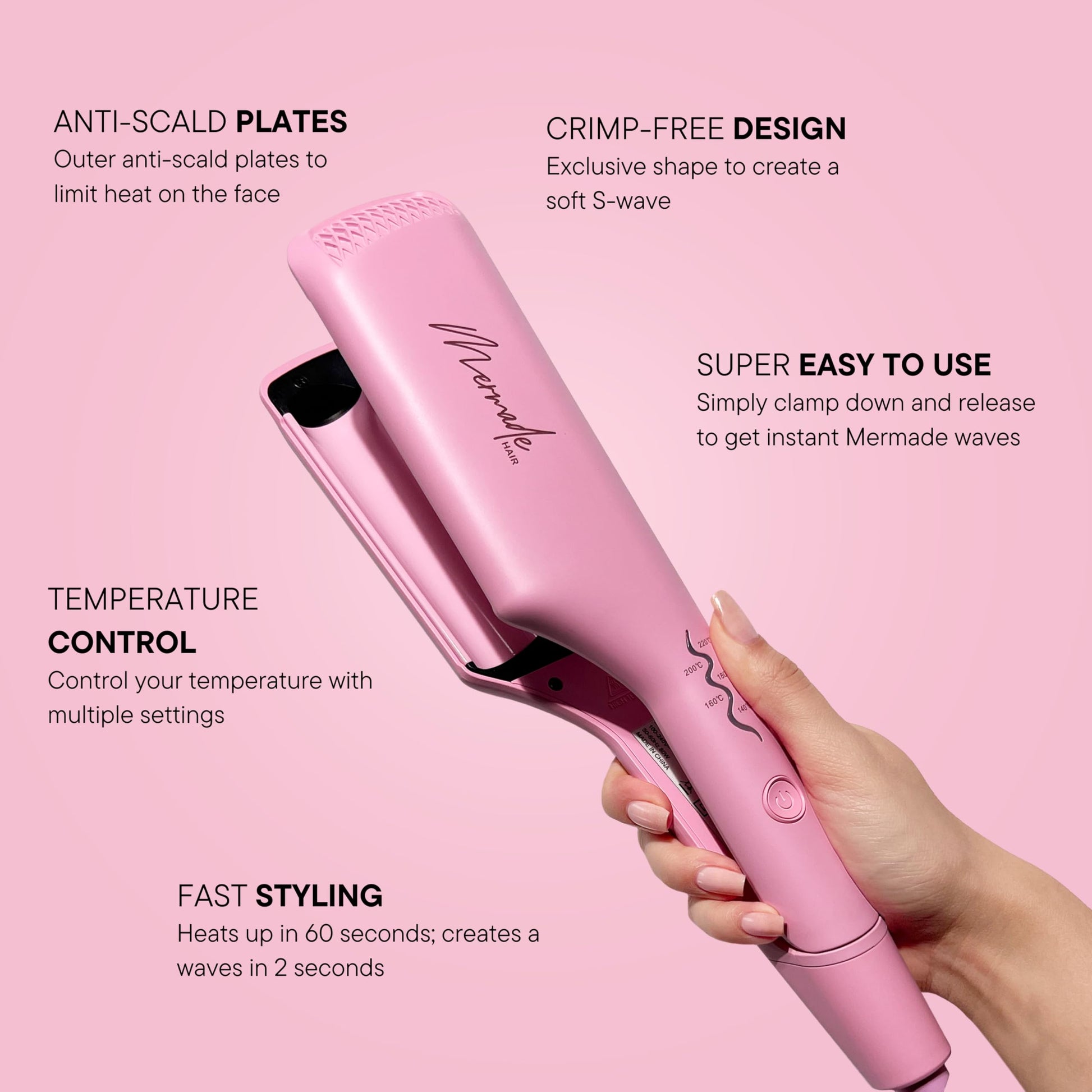 Mermade Hair ionic ceramic plates on the double barrel waver for frizz reduction