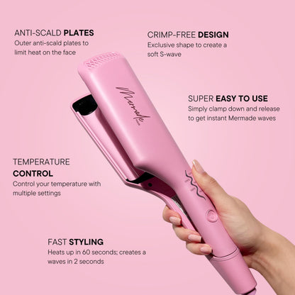 Mermade Hair ionic ceramic plates on the double barrel waver for frizz reduction