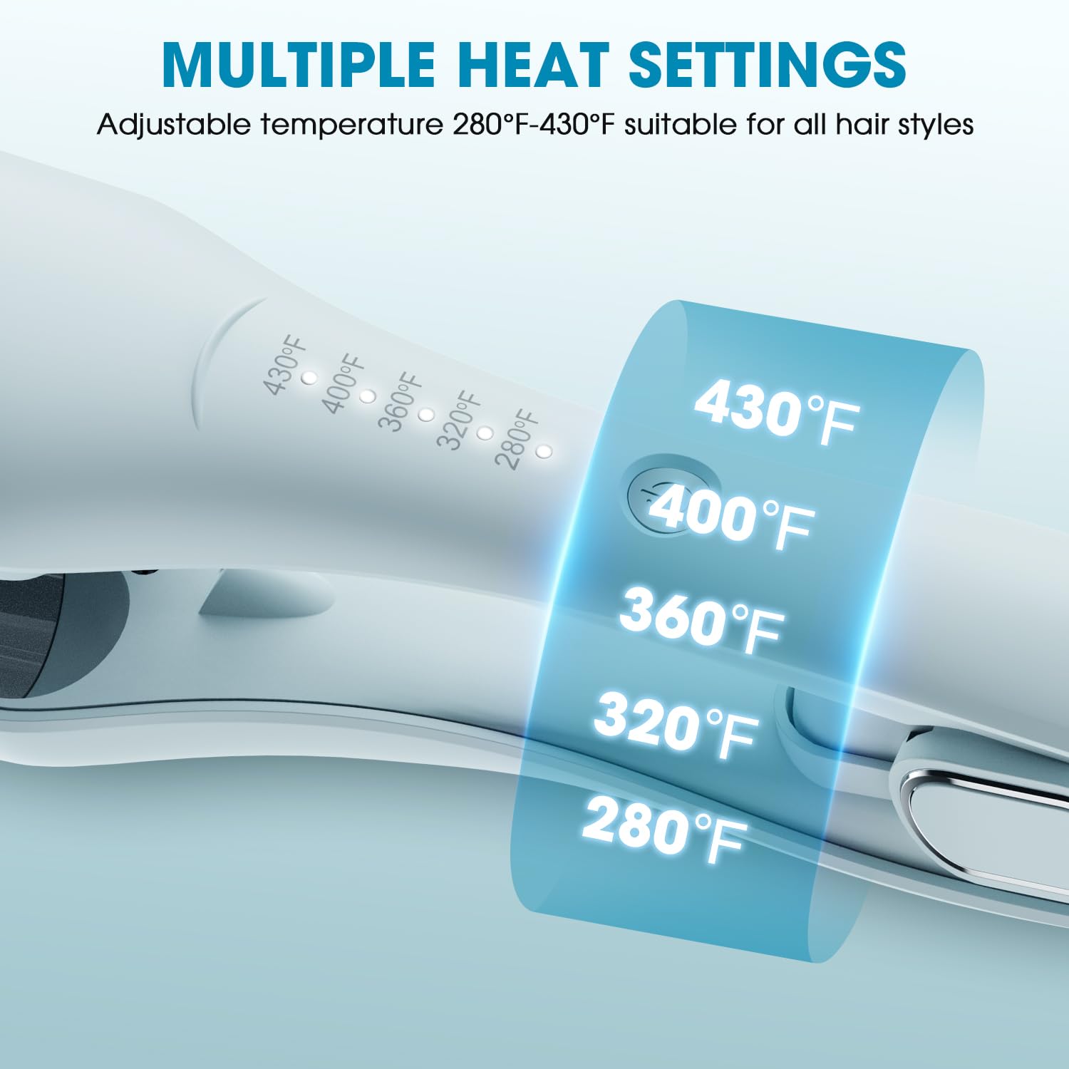 MiroPure triple barrel hair crimper iron placed flat demonstrating the ergonomic handle and safety stand.