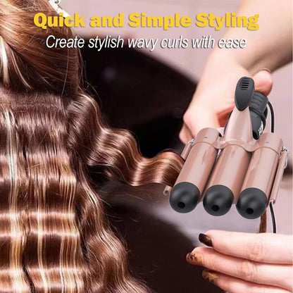 Close-up of the 15 variable temperature buttons on the Kuwa three barrel curling iron handle.