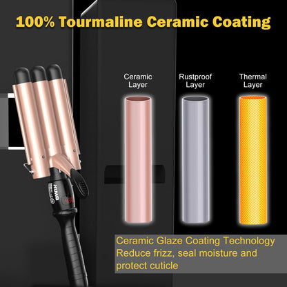 Side angle of the Kuwa hair crimper highlighting the heat-insulated anti-skid safety handle.