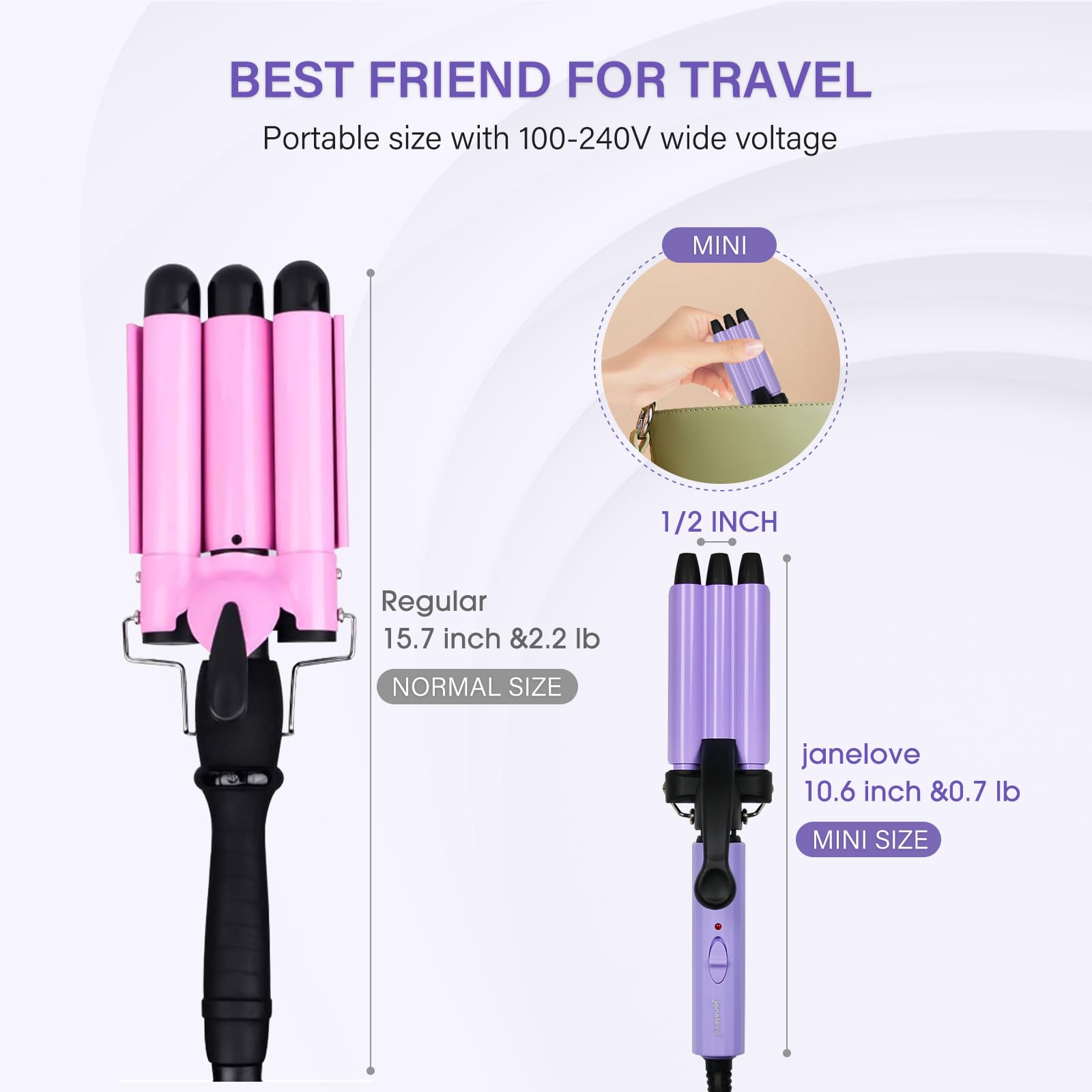 Janelove half inch triple barrel hair waver close up