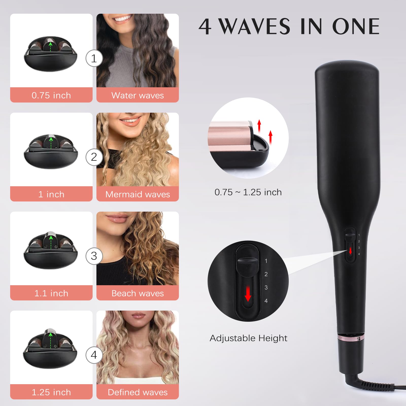 RAKUKOKKU beach waves hair styling iron close up of the temperature control buttons.