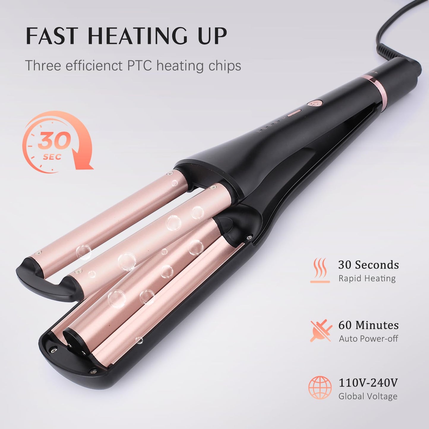 RAKUKOKKU ceramic hair waver included accessories including heat protective glove and styling clips.