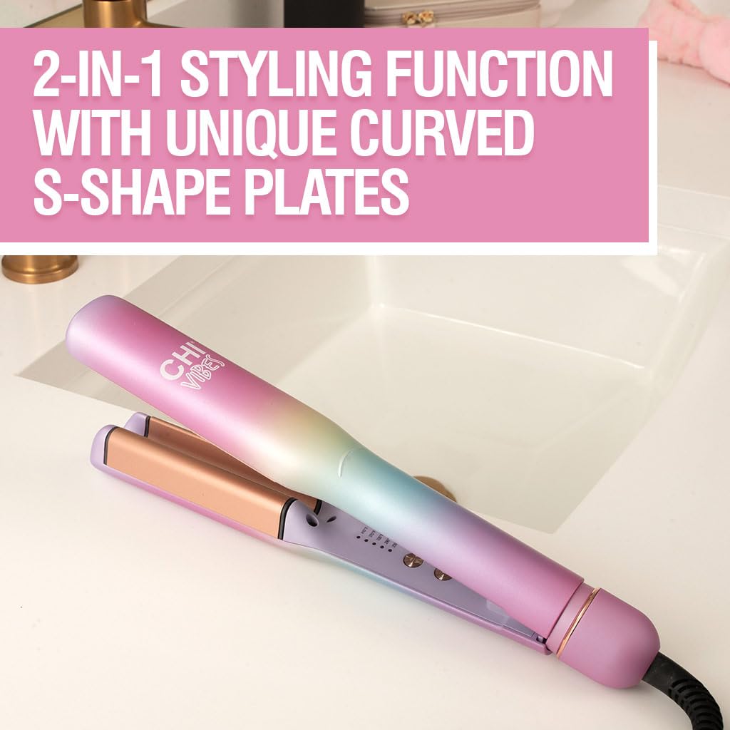 Side profile of the CHI Vibes dual voltage curling waver highlighting the ergonomic non slip handle design.