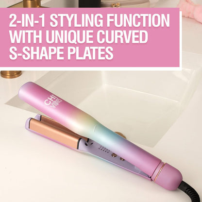 Side profile of the CHI Vibes dual voltage curling waver highlighting the ergonomic non slip handle design.