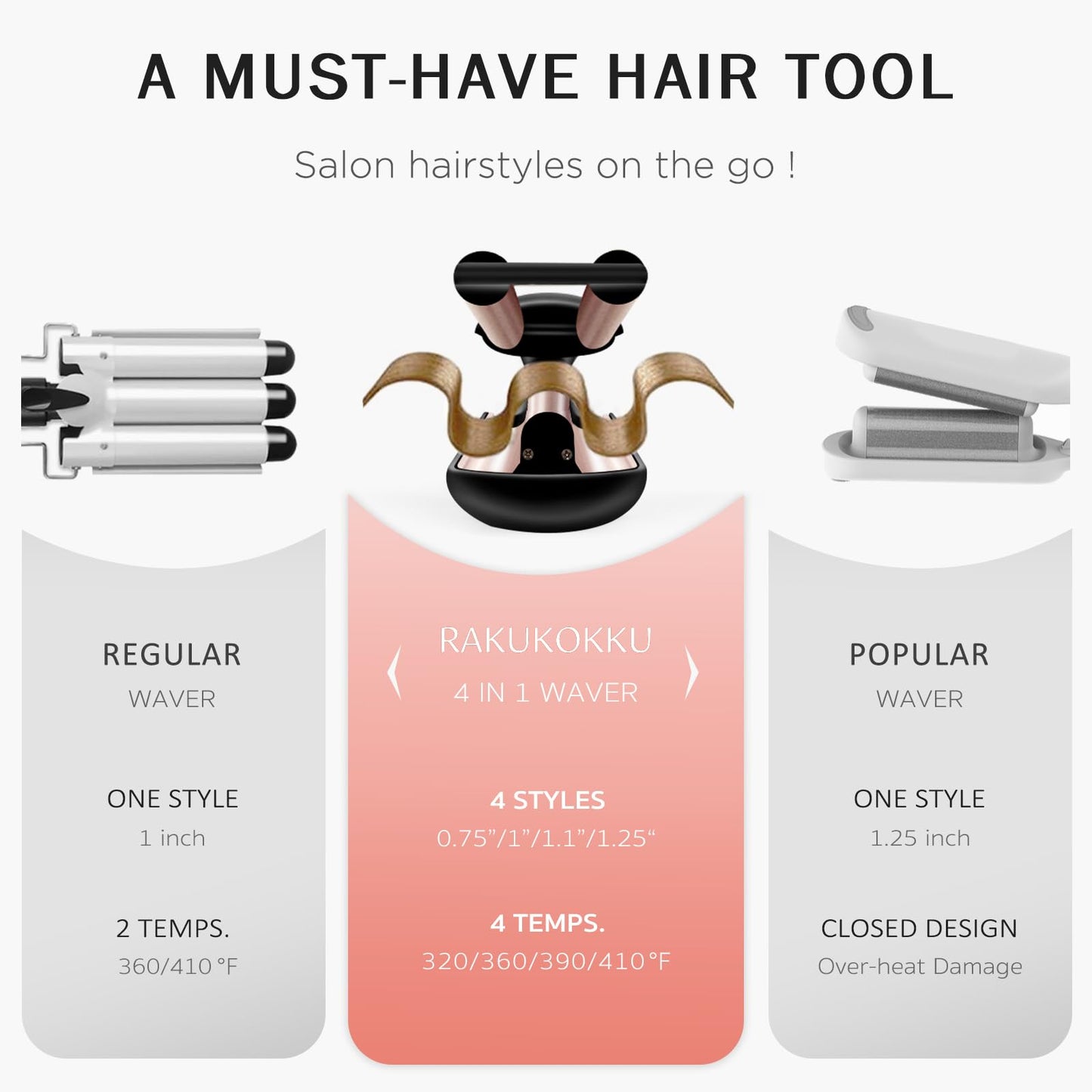 RAKUKOKKU gold hair crimper showing the 360 degree anti tangle swivel power cord.