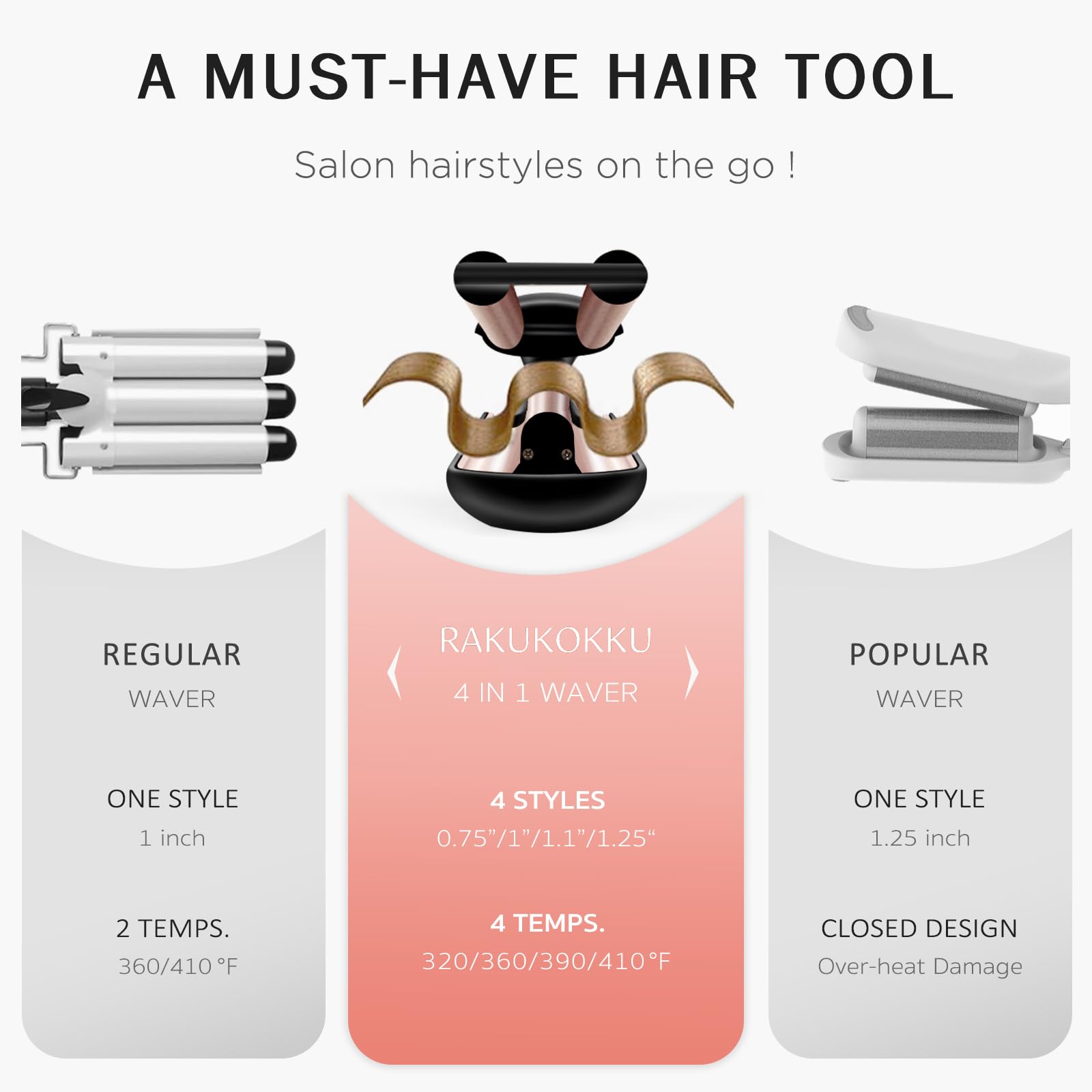 RAKUKOKKU gold hair crimper showing the 360 degree anti tangle swivel power cord.