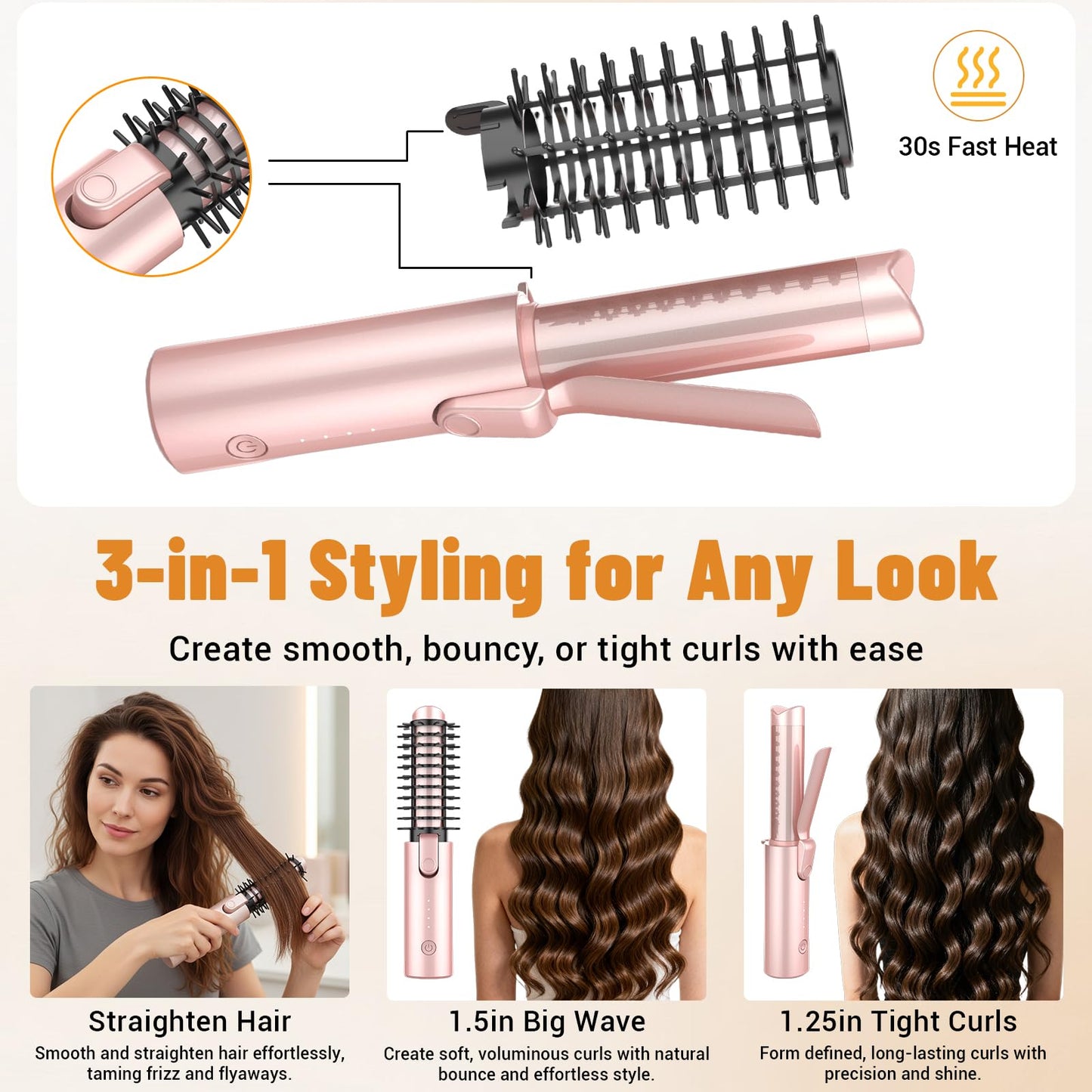 Anti-scald hair volumizing brush being used for travel touch-ups