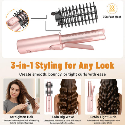 Anti-scald hair volumizing brush being used for travel touch-ups