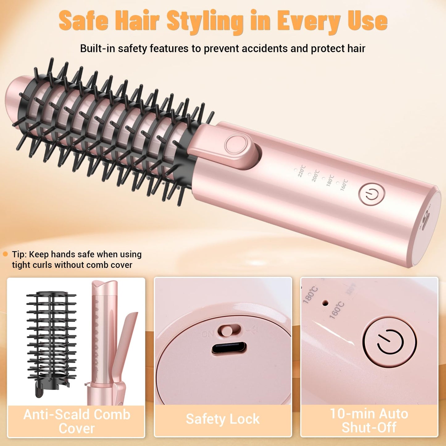 Compact negative ion curling wand demonstrating anti-frizz technology results