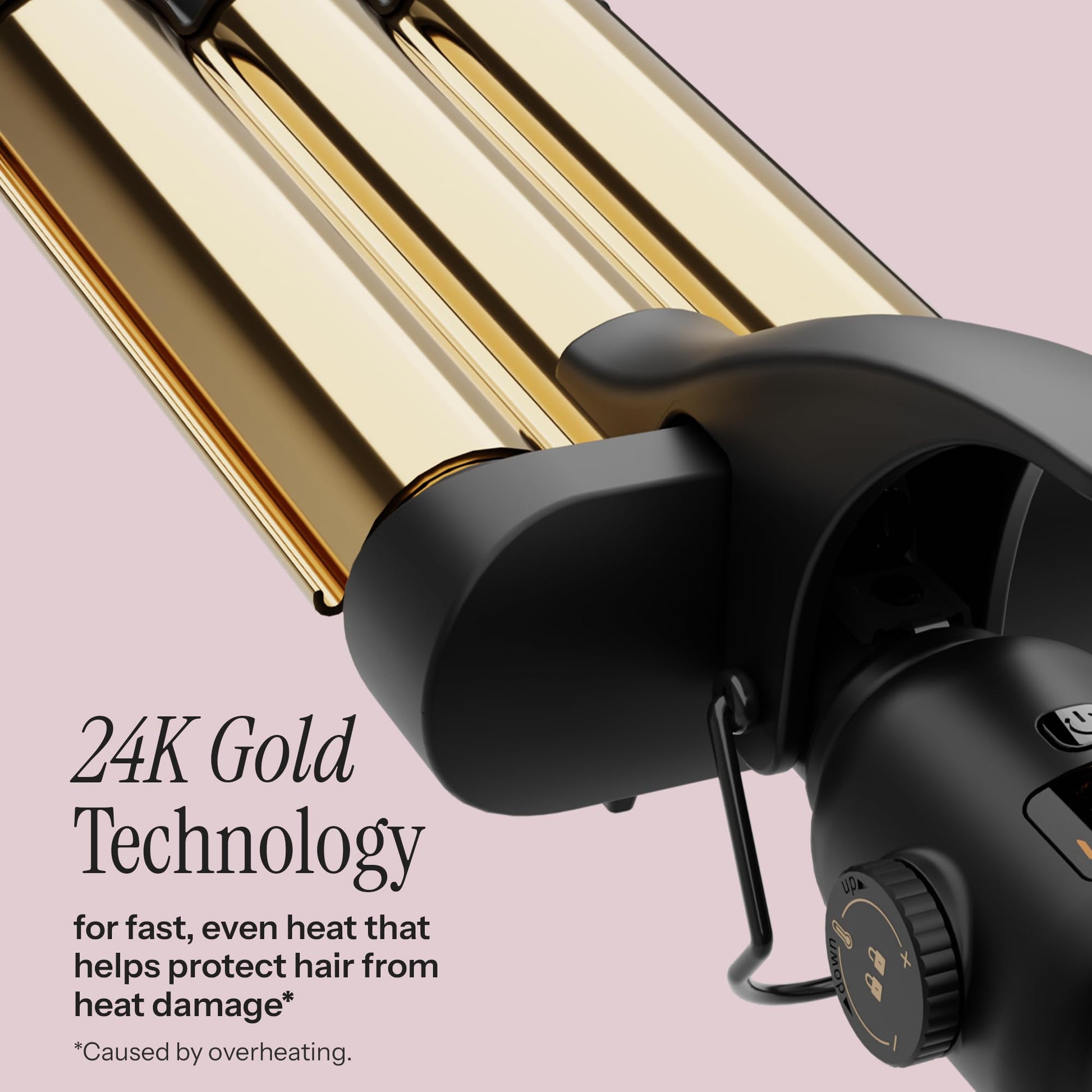 Close-up of the digital temperature display and control buttons on the Hot Tools 3 barrel jumbo waver