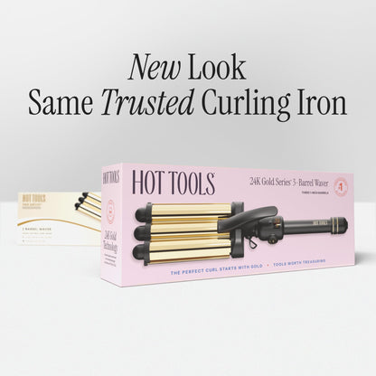Complete product packaging of the Hot Tools Pro Artist 24K Gold Digital Three Barrel Waver imported from the USA